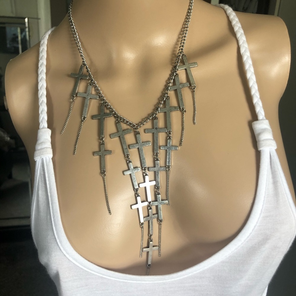 Silver Layered Cross Necklace